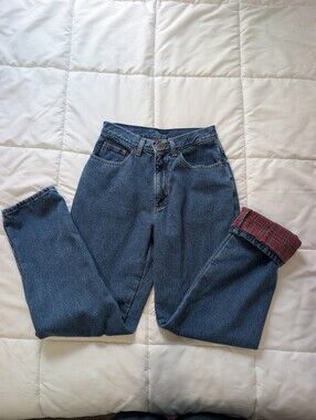 Vtg L.L. Bean Double L Flannel Lined Jeans Relaxed Fit Red Plaid 2004 6R